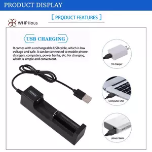 < WHPHous-t > Bộ sạc khe đơn thông minh USB đa năng 18650 Đồ chơi đèn pin sạc Lithium 26650 3.7V-4.2V Chiếu sáng đẹp