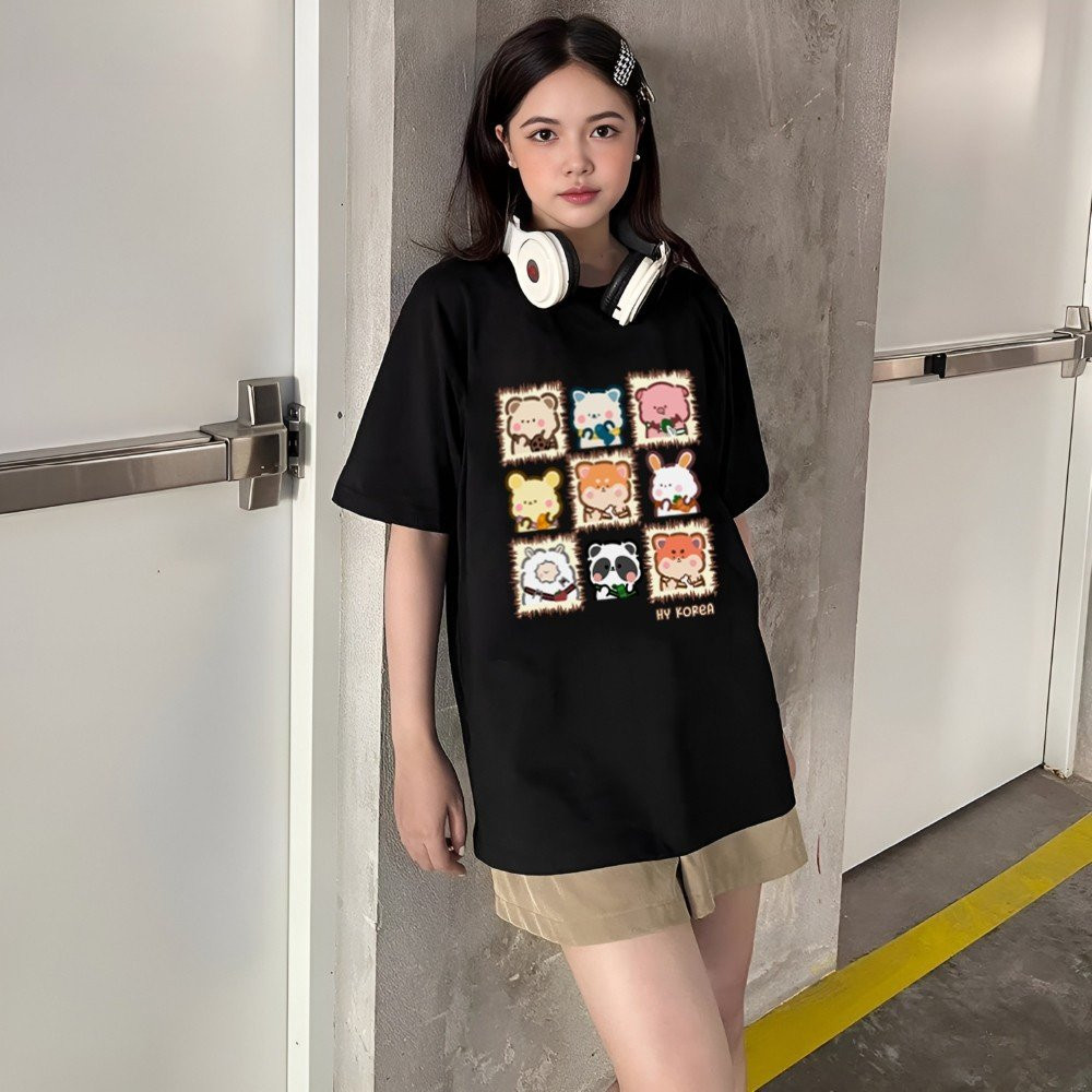 （Giao hàng 24h）Angela Áo thun form rộng  Zoo 1417 cotton 75% tay lỡ unisex