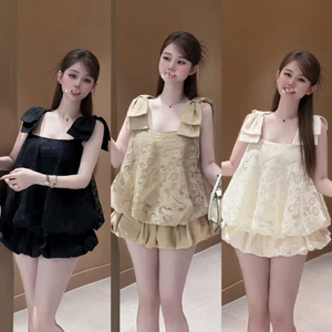 Sét áo ren chân bồng nơ vai phối chân bí cực xinh BYJOLIE