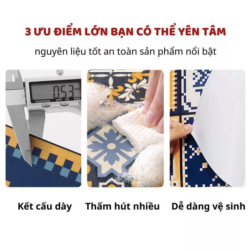 Thảm Thấm Hút Nước Nhanh Khô, Chất Liệu Da Nappa Đế Cao Su Chống Trượt, Thảm Lót Ly Thấm Nước Cho Nhà Bếp TitiHome