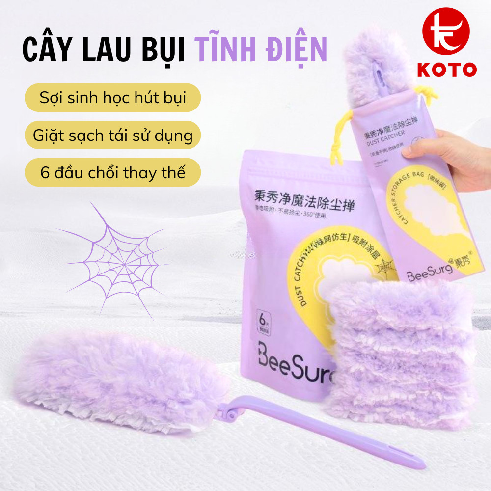 Cây Lau Bụi Tĩnh Điện Hút Bụi Kèm 6 Đầu Chổi Thay Thế, Chổi Phủi Bụi Nội Thất Ô Tô Hút Lông Tóc Đa Năng