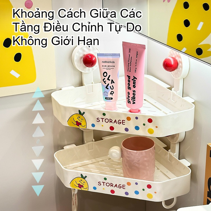 Kệ Đựng Đồ Nhà Tắm Hút Chân Không,Họa Tiết Chấm Bi,Kệ Góc Decor Phòng Tắm,Không Cần Khoan Tường