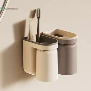 BeautifulHomeA Bàn Chải Đánh Răng Đa Năng Ra Không Đục Lỗ Treo Tường Cốc Rửa Miệng Bàn Chải Đánh Răng Cốc Bảo Quản Phòng Tắm Kệ Phụ Kiện VN