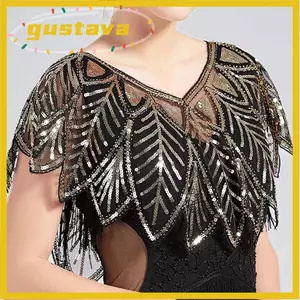 Khăn choàng đính cườm GUSTAVA, Khăn choàng cô dâu cổ chữ V không tay, Khăn choàng mùa hè bằng vải Polyester thanh lịch 6 màu quấn nữ