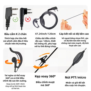 [COD] Tai Nghe Bộ Đàm Chuyên Nghiệp Dây Xoắn - Chân TK, Thiết Kế 360°, Dễ Đeo, Cho Mọi Môi Trường