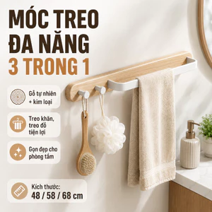 Thanh Treo Khăn Gỗ Đa Năng, Móc Treo Tường Phòng Tắm, Chịu Lực Cao Cấp, Không Bị Rỉ Sét Theo Thời Gian