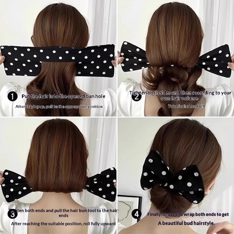 Kẹp vuốt tóc tròn chấm bi, Kẹp tóc xoắn nơ vải sang trọng, Không trượt an toàn giữ phụ kiện tóc Bun