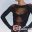Bộ đồ liền thân bằng lưới dài tay cổ thuyền đính đá trang trí lưới cá Áo Leotard