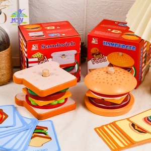 Bộ đồ ăn chơi bằng gỗ - Đồ chơi giả vờ Burger Fries Sandwich cho trẻ em