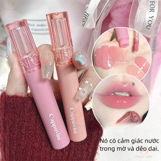 Cappuvini Chống thấm nước và dưỡng ẩm Son bóng, Gương Trong Suốt Nước Mềm Bóng Thạch Môi Men Son Môi Trang Điểm Học Sinh