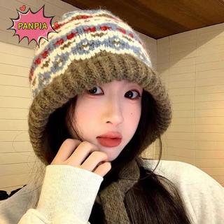 [PNPIA] 1 Mũ Bảo Vệ Tai Thu Đông Phong Cách Đường Phố Mũ Dệt Kim Nữ Retro Kép Túi Len Ấm VN