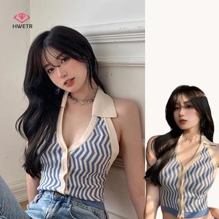 Croptop nữ crocheted sọc gợi cảm, phù hợp mùa hè