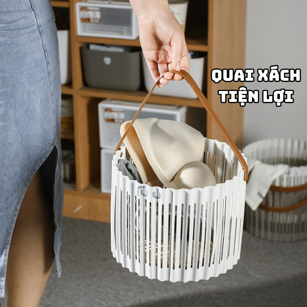 Giỏ Đựng Đồ Quần Áo Bẩn Bằng Nhựa PP Có Quai, Giữ Không Gian Gọn Gàng, Ngăn Nắp