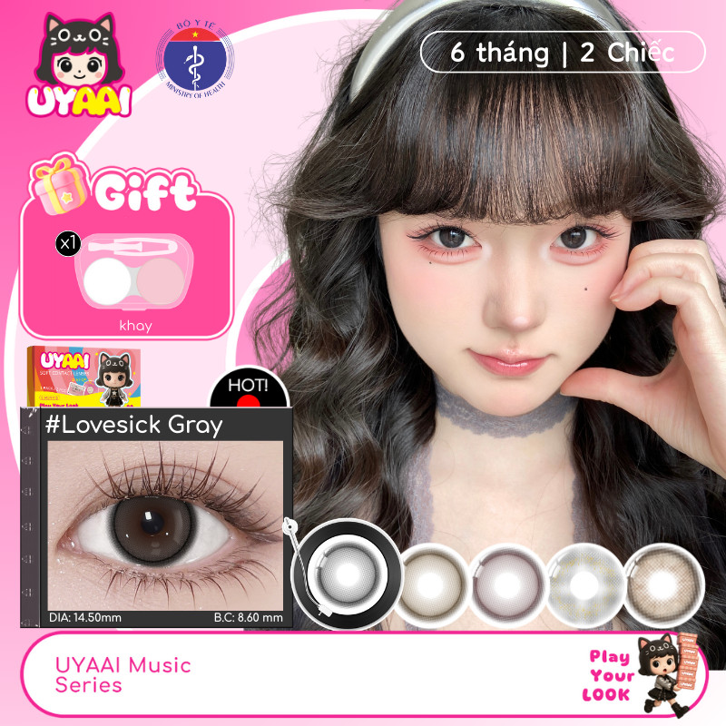 Kính áp tròng UYAAI Lovesick Grey Brown Pink Lens Eyes 6 tháng 0.00~4.00 Độ lens mới thiết bị dùng thử đầu tiên ống kính | BigBuy360 - bigbuy360.vn