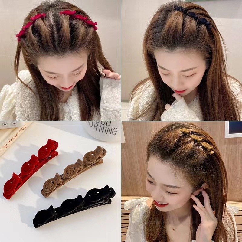 M7 Kẹp Tóc Mái Phối Vải Nhung Độc Đáo Cho Nữ MALAN