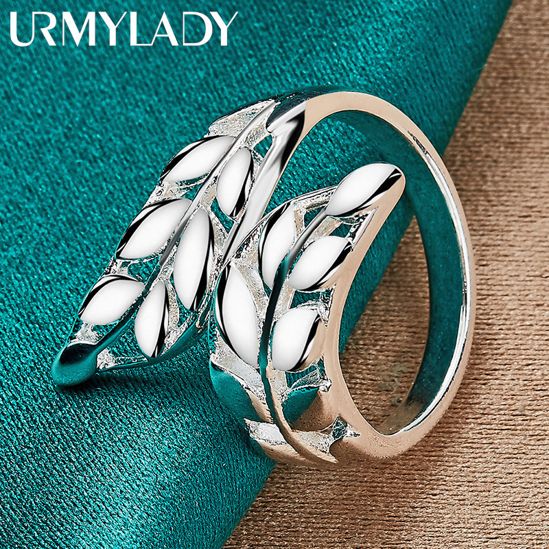 URMYLADY 925 Lá Bạc Mở Nhẫn Nữ Cưới Đính Hôn Thời Trang Quyến Rũ Trang Sức