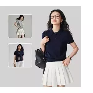 Áo len dệt kim cổ bẻ polo ngắn tay dáng ôm chất mongtoghi dễ phối đồ
