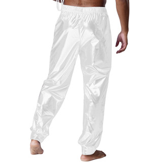 Yhong Nam Sáng Bóng Quần Kim Loại Eo Cao Co Giãn Quần Thể Thao Kim Loại Sheen Quần Khiêu Vũ Hiện Đại Quần Rời