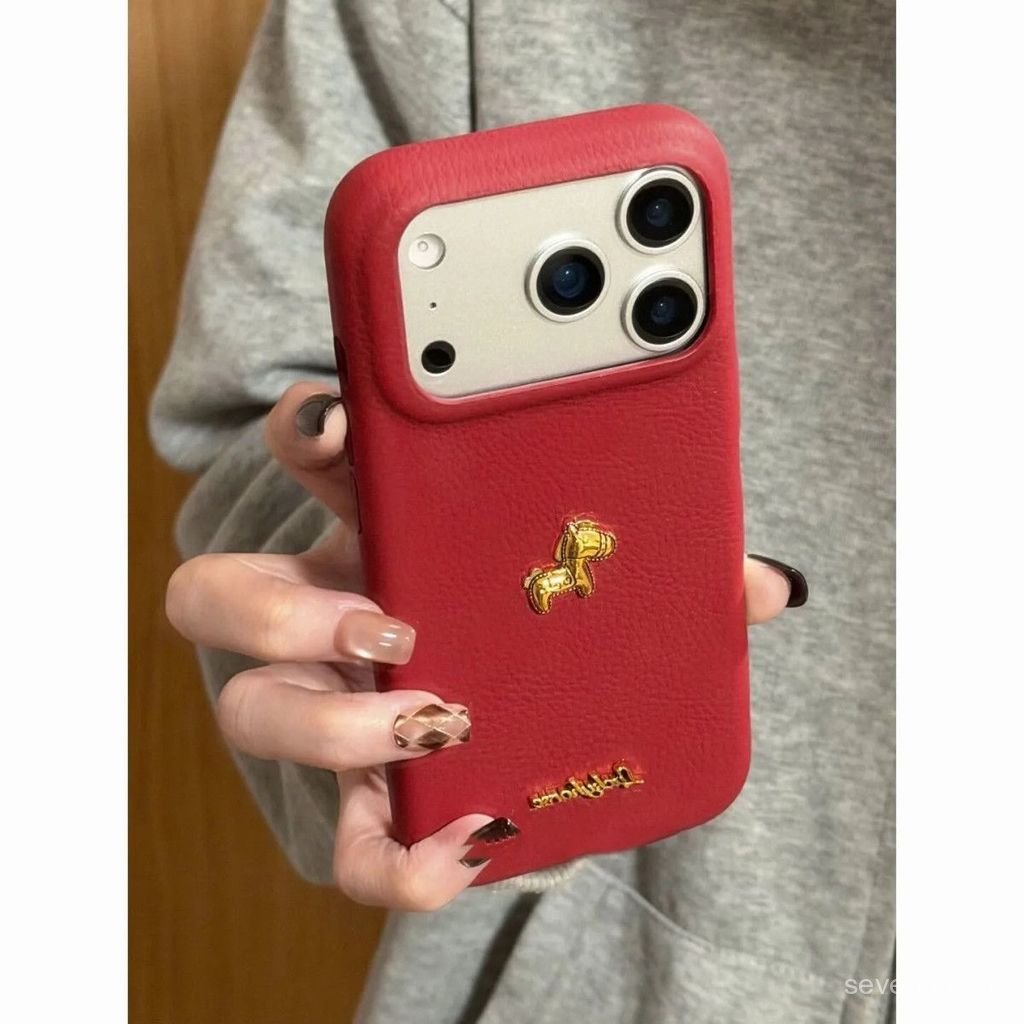 Ốp Điện Thoại Thích Hợp Cho iPhone 7 8 X XS XR XSMAX 11 12 13 14 15 16 17 Pro max Plus Air Năm Mới Họa Tiết Da Đỏ Ba Chiều Mạ Vàng Pony Chống Sốc Vỏ Bảo Vệ Chống Sốc Bao Gồm Tất Cả Ốp lưng TZKN