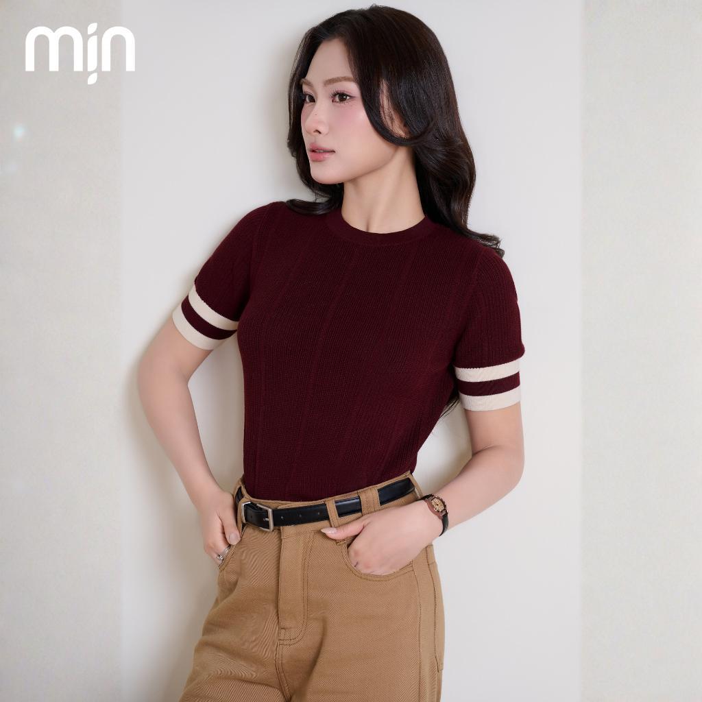 (Deal mở bán) Áo Dệt Kim Cổ tròn Phối Line, Tay ngắn, Chất liệu Cao cấp, thời trang nữ MỊN PL18