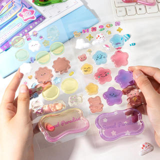 ENWEI 1 Cái [Dòng sân chơi dễ thương] Xếp chồng dập nổi Tháp đám mây cầu vồng vui nhộn Nhãn dán phong cách hoạt hình cá heo cho tạp chí Người lập kế hoạch Thủ công