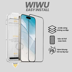 Kính Cường Lực Trong Suốt WIWU Easy Install Cho iPhone 17 Pro Max 16 15 14 - Kèm Khung Tự Dán Lấy Bụi
