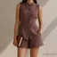 MAPLEPOET-Bộ trang phục 2 món thông thường dành cho nữ không tay Ruffle Trim Tank Tops + Quần short