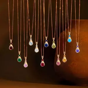 Ánh Sáng Sang Trọng Giọt Nước Đôi Màu Đá Zirconi Vòng Cổ Nhiều Màu Tùy Chọn Mạ Vàng 18K Sang Trọng Tất Cả-Ma