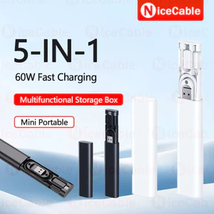 Cáp Sạc Nhanh 5 Trong 1 60W Di Động Với Thẻ SIM Pin Loại C Sang Loại C Đa Khớp Thiết Kế Ép Hộp Bảo Quản Đa Năng