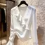 Áo sơ mi cổ chữ V màu trắng Niche cao cấp mùa hè Slimer Look dài tay Top nữ
