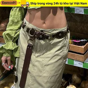 Thắt lưng ESSENCEH, Thắt lưng Cinch eo rộng Gothic Steampunk, Thời trang y2k Grommet Da PU Vintage Đinh tán Thắt lưng Quần jean nữ