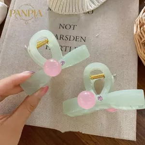 PNPIA- Hình Bầu Dục Rỗng Ra Móng Vuốt Tóc Kẹp Hạt Màu Hồng Thiết Kế Tay Cầm Mạnh Phụ Kiện Tóc Thời Trang Cho Nữ Tạo Kiểu Hàng Ngày