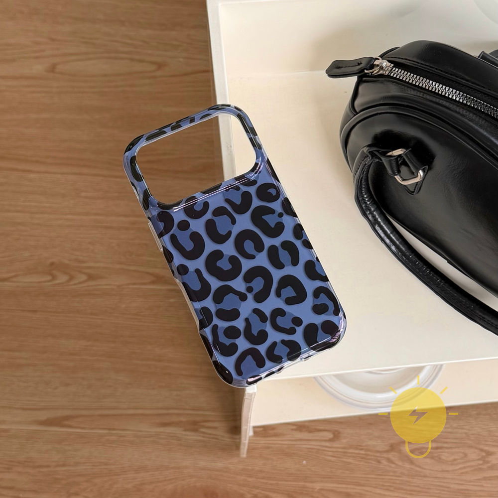Phone Case For iPhone 17 Pro Max 16 15 TPU Leopard Print Blue Leopard Leopard Print Aesthetic Korean Cute