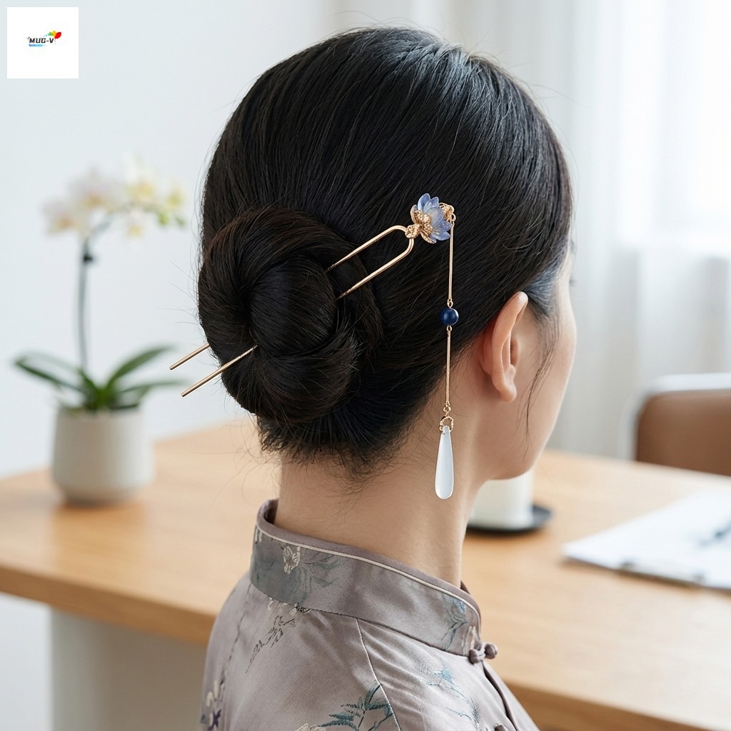 Tím Hoa Sen Tua Rua Kẹp Tóc Hợp Kim Trung Quốc Hanfu Sườn Xám Vintage Cưới Tóc Phụ Kiện