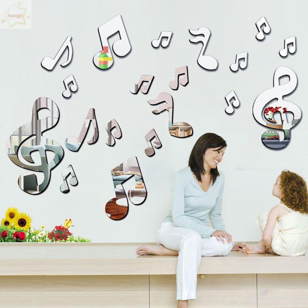 AWNGD 10 cái / bộ Nhãn dán tường gương có thể tháo rời Ghi chú âm nhạc mát mẻ