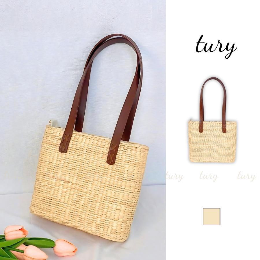Túi Cói Nữ - Tury - Túi Cói Cầm Tay Form Đứng Phối Dây Da Siêu Xinh - TC077