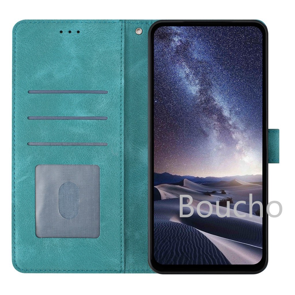 Ví Da Từ Tính Lật Ốp lưng iPhone 14 13 12 11 Pro Max 7 8 Plus SE X XS XR Có Khe Cắm Thẻ Dây Đeo Cổ Tay Hoa Mèo Nổi Thiết Kế Mặt Sau