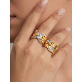 Nhẫn chỉ số bằng thép không gỉ bằng kim cương giả Séc siêu lấp lánh18K Nhẫn cổ điển mạ vàng dành cho nữ
