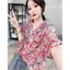 Ga Châu Âu Mùa Hè Phong Cách Mới Thời Trang Retro Hoa Tay Ngắn Rời Áo Sơ Mi Phong Cách Phương Tây Kim Cương Nóng Giảm Tuổi Top Nữ