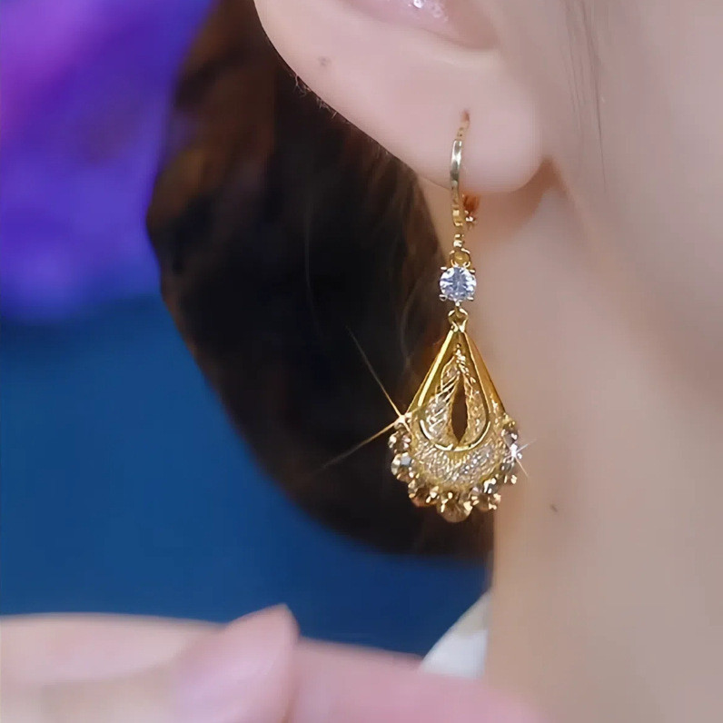 Bông Tai Pha Lê Màu Cà Phê Lưới Vàng Nhẹ