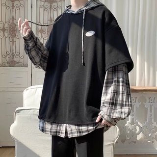 Áo nỉ hai mảnh phong cách lười biếng, dáng rộng, có mũ trùm đầu