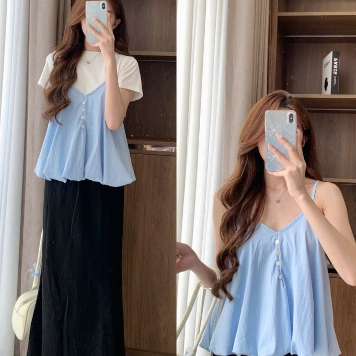 Set Yếm Nữ 2 Dây Dáng Bí Cúc Dọc Kèm Áo Thun Trơn (Có Bán Lẻ Yếm) Kenco clothing M3807 Thời Trang Nữ