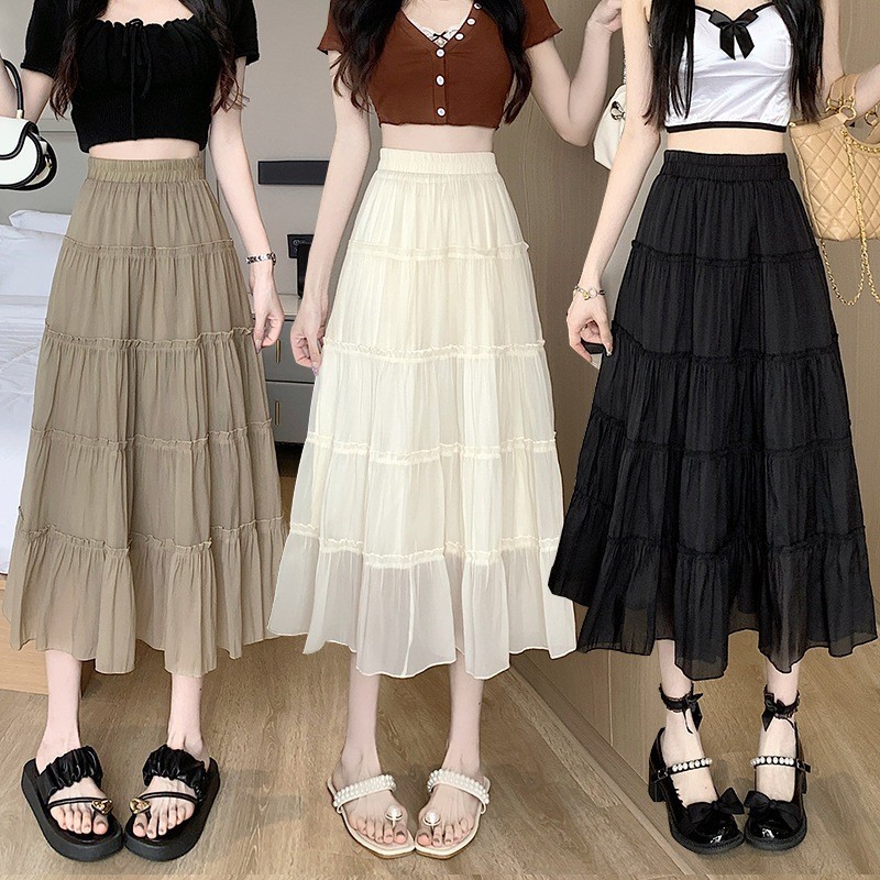 Chân Váy Dáng Dài Xòe 5 Tầng Chất Voan Tơ Phối Bèo Phong Cách Ulzzang Thời Trang- CV055 CP