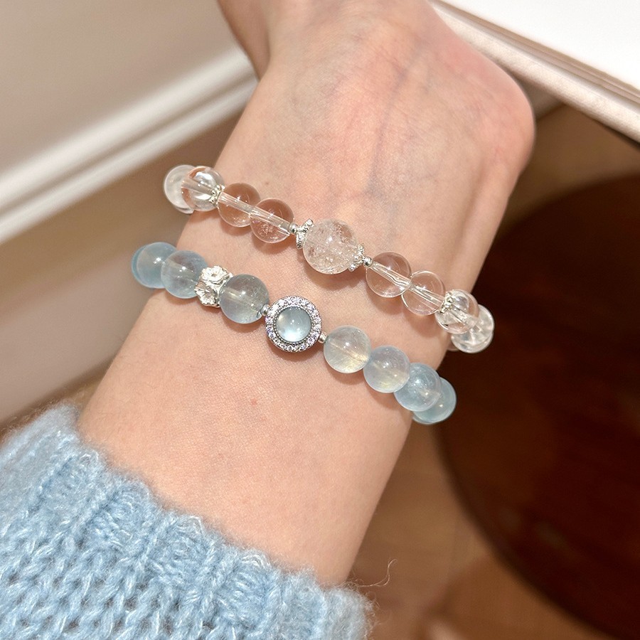 Vòng tay Aquamarine trong suốt bằng đá dành cho nữ Vòng tay đính cườm Sapphire sang trọng và làm sáng da Vòng tay pha lê và hạnh phúc