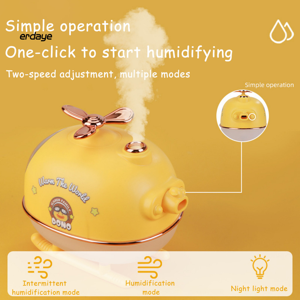 Máy tạo ẩm mini phi công vịt dễ thương 300ml, phun sương USB, lọc không khí di động, đèn ngủ nhiều màu, dùng cho phòng ngủ, văn phòng, mẫu giáo