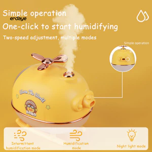 Máy tạo ẩm mini phi công vịt dễ thương 300ml, phun sương USB, lọc không khí di động, đèn ngủ nhiều màu, dùng cho phòng ngủ, văn phòng, mẫu giáo