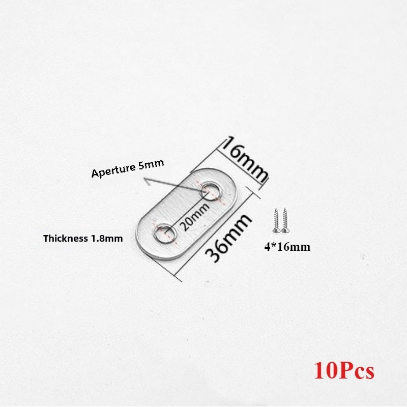 Bộ 10 món niềng răng thẳng phẳng bằng thép không gỉ có giá đỡ vít để sửa chữa tấm kết nối cố định cho đồ nội thất