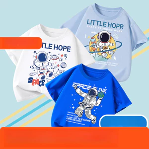COD (Hồ Chí Minh)DREAMY BABYÁo thun tay ngắn cotton cho trẻ em trai mùa hè 2025Trẻ em phi hành gia hiện đại và rộng rãi