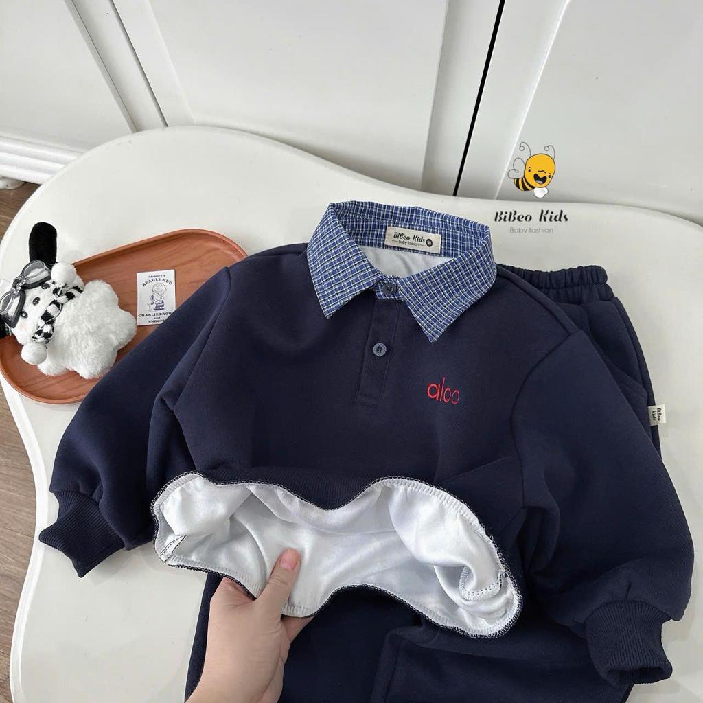[BiBeo Kids] Bộ Quần Áo NỈ ALOO PHỐI CỔ SƠ MI  cho bé trai ,Bộ quần áo dài tay cho bé