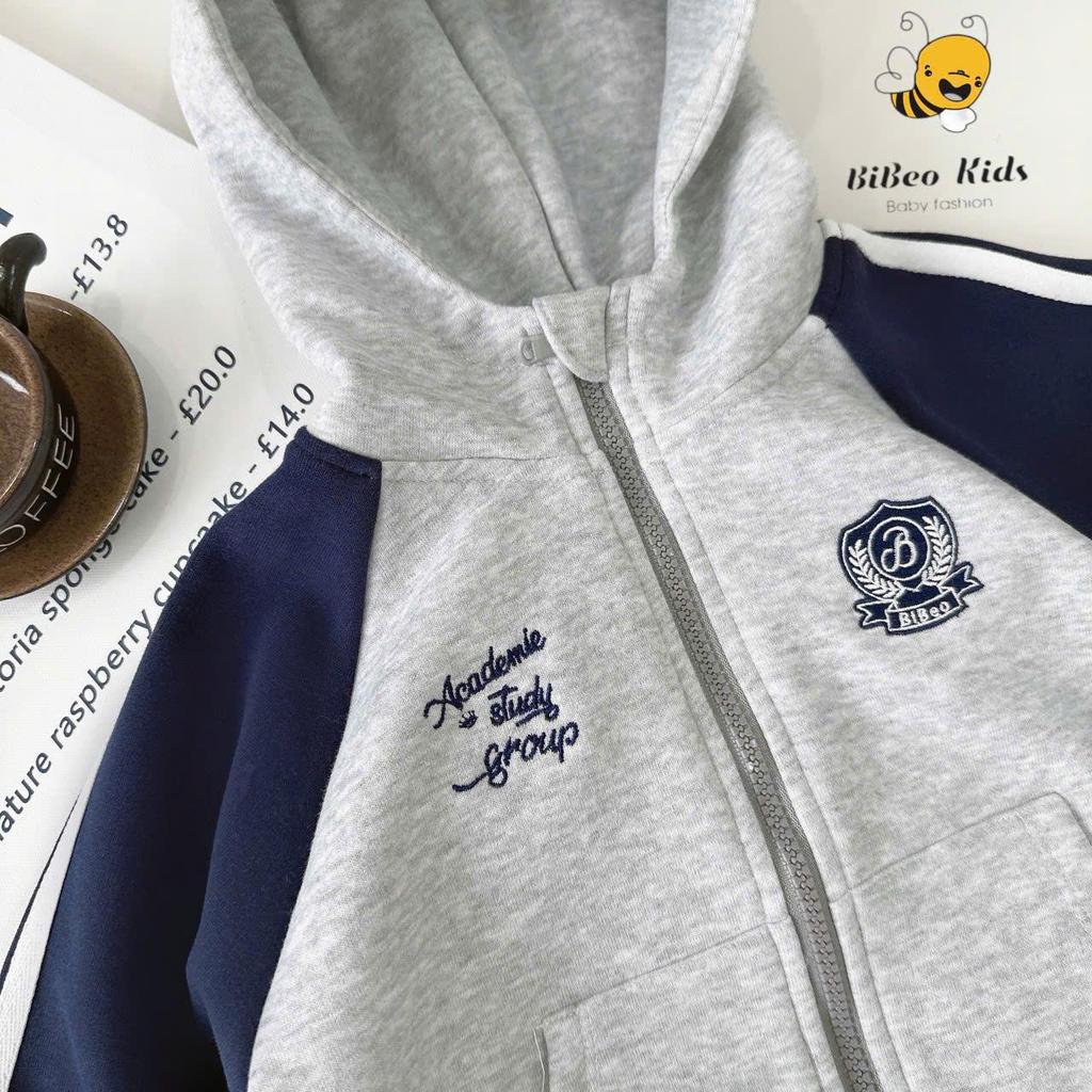 [BiBeo Kids] Áo Khoác Nỉ Bé Trai Có Mũ Khóa Kéo Thêu Logo Cao Cấp – Áo Nỉ Dài Tay Form Đẹp Cho Bé Trai Bé Gái